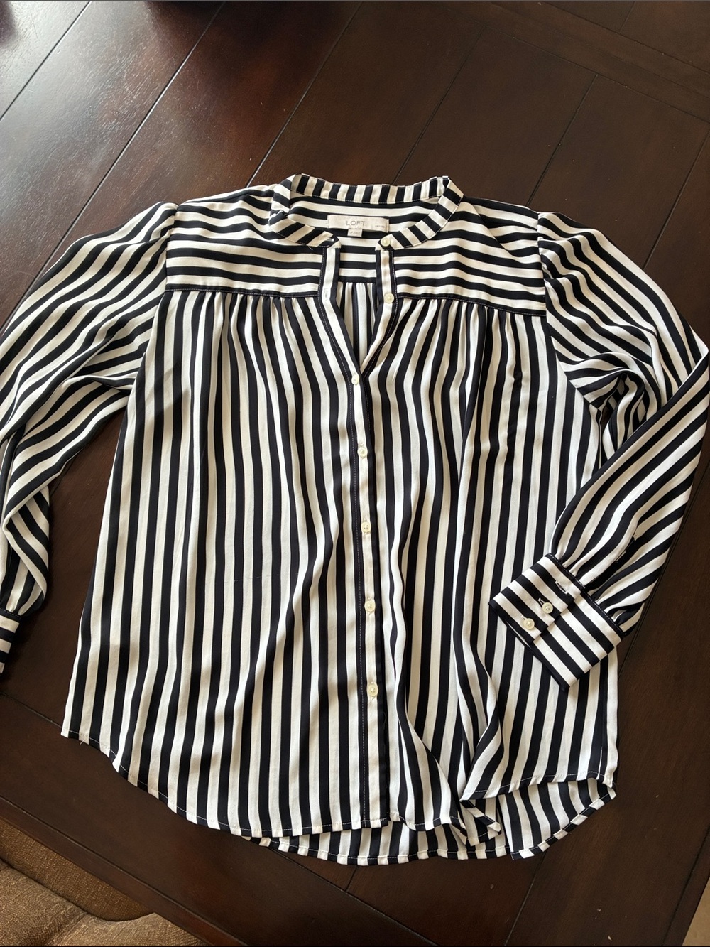 LOFT Black & White Striped Button-Front Blouse